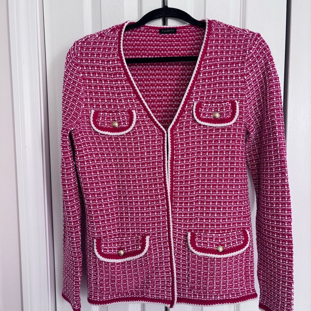 Talbots Red and White Knit Cardigan